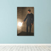 Nikola Tesla Holding A Light Bulb Leinwanddruck (Insitu (Holzboden))