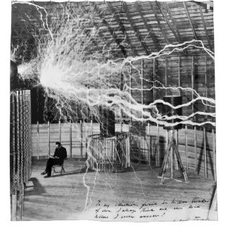 Nikola Tesla in seinem Labrador-Duschvorhang Duschvorhang