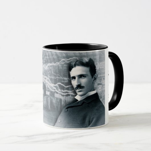 NIKOLA TESLA PORTRAIT IN SCHWARZ UND WEISS TASSE (VorderseiteRechts)