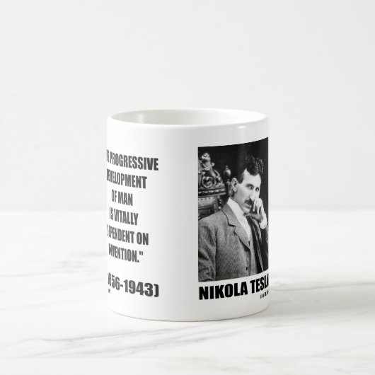 Nikola Tesla Progressive Entwicklung des Menschent Kaffeetasse (Mittel)