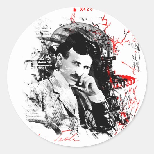 Nikola Tesla Runder Aufkleber (Vorderseite)