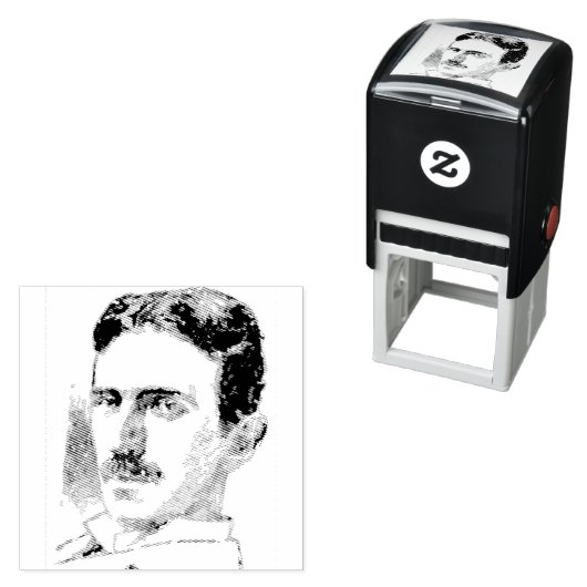Nikola Tesla Zeichnend Permastempel (Beispiel)