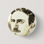 Nikola Tesla Zeichnete in Sepia Button (Vorderseite)