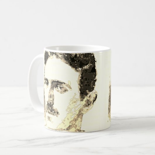 Nikola Tesla Zeichnete in Sepia Kaffeetasse (Vorderseite Links)