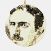 Nikola Tesla Zeichnete in Sepia Keramik Ornament (Hinten)