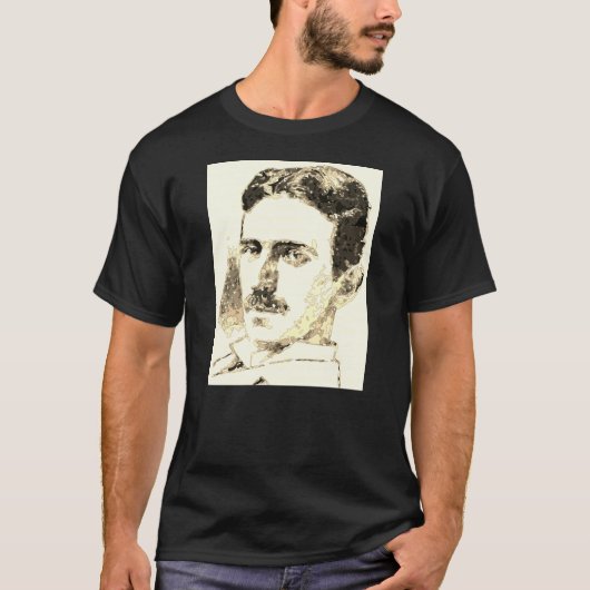 Nikola Tesla Zeichnete in Sepia T-Shirt (Vorderseite)