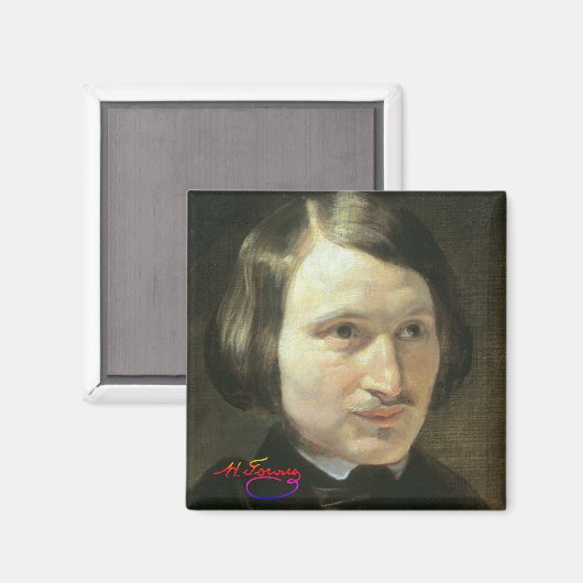 Nikolai Gogol Portrait and Signature Magnet (Vorderseite/Rückseite)