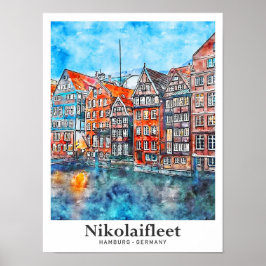 Nikolaifleet Hamburg Deutschland Travel Watercolor Poster