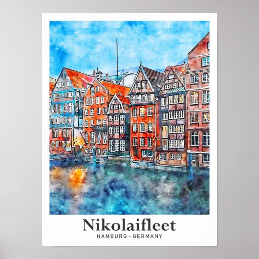 Nikolaifleet Hamburg Deutschland Travel Watercolor Poster (Vorne)