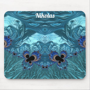 NIKOLAS ~ Blaues Aqua- und schwarzes Design Mousepad