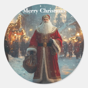 Nikolaus im festlichen Snowy Village Runder Aufkleber