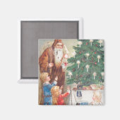 Nikolaus in Brown Anzug mit Kindern Vintag Magnet (Vorderseite/Rückseite)