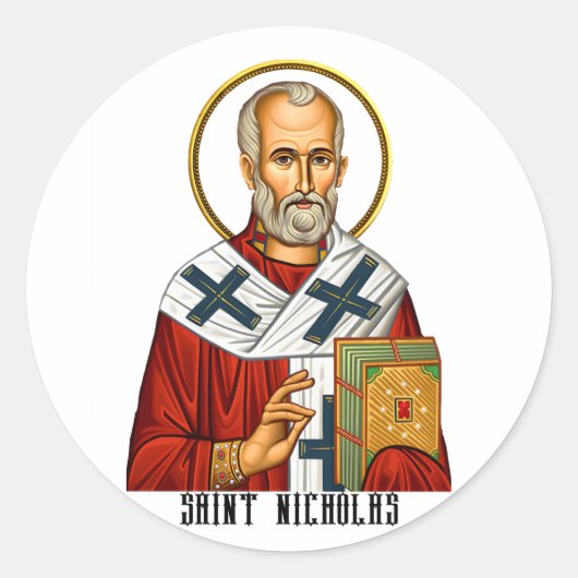 Nikolaus-Orthodoxe Heilige Ikone Runder Aufkleber (Vorderseite)