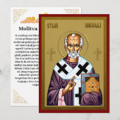 Nikolaus-Orthodoxe Ikone, serbisches Gebet 3 Menükarte (Vorne/Hinten)