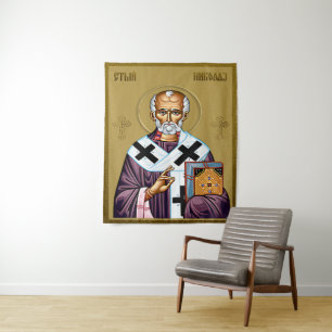 Nikolaus-Orthodoxe Ikone, Sveti Nikola Serbisch Wandteppich