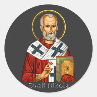 Nikolaus-Orthodoxen serbischen Buchstaben Ikone Runder Aufkleber