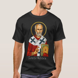 Nikolaus-Orthodoxen serbischen Buchstaben Ikone T-Shirt