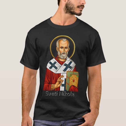 Nikolaus-Orthodoxen serbischen Buchstaben Ikone T-Shirt (Vorderseite)