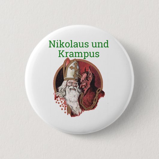Nikolaus und Krampus Deutsch-Weihnachten Button (Vorderseite)