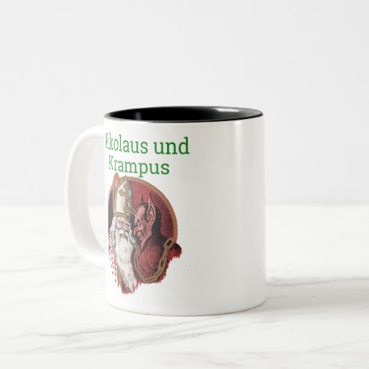Nikolaus und Krampus Deutsch-Weihnachten Zweifarbige Tasse (Vorderseite Links)