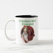 Nikolaus und Krampus Deutsch-Weihnachten Zweifarbige Tasse (Links)