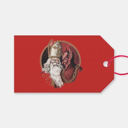Nikolaus und Krampus Geschenkanhänger (Vorderseite (Horizontal))