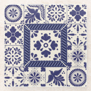 Nil Blue Mexican Traditional Birds Talavera Glasuntersetzer