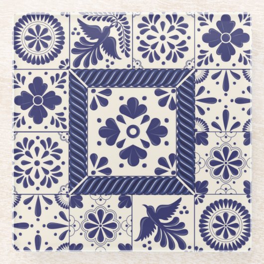 Nil Blue Mexican Traditional Birds Talavera Glasuntersetzer (Vorderseite)