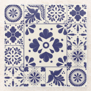 Nil Blue Mexican Traditional Floral Talavera Glasuntersetzer