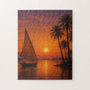 Nil-Fluss Sonnenuntergang Segelboot Ägyptische Kun Puzzle