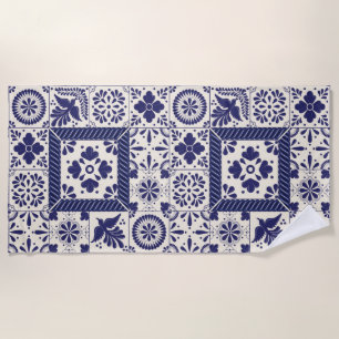Nilblau Mexikanische Traditionelle Vögel Talavera Strandtuch
