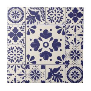 Nile-Blau-Mexikanisch-Traditionelles-Blumen-Talave Fliese