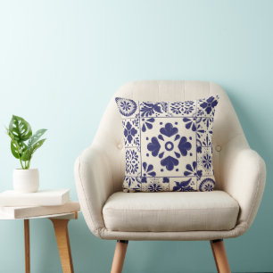 Nile-Blau-Mexikanische traditionelle Floral Talave Kissen