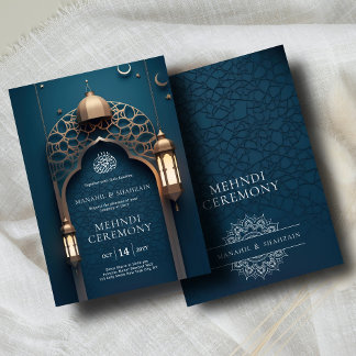 Nile Blue Islamic 3D Arch Elegant Mehndi Zeremonie Einladung