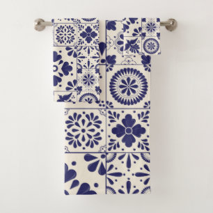 Nile Blue Mexikanisch Traditionell Floral Talavera Badhandtuch Set