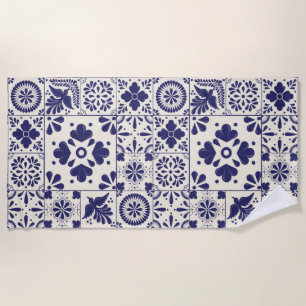 Nile Blue Mexikanisch Traditionell Floral Talavera Strandtuch
