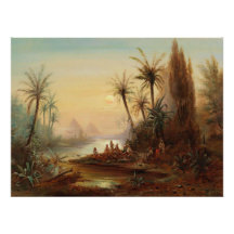 Nile River Sunset Painting Romantic Vintag