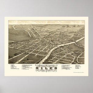 Niles, panoramische Karte OH- - 1882 Poster