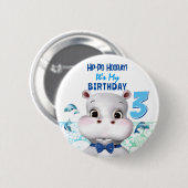 Nillpferd Blau Fisch Junge Geburtstag Button (Vorne & Hinten)