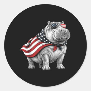 Nilpferd 4. Juli Amerikanische Flagge Patriotische Runder Aufkleber