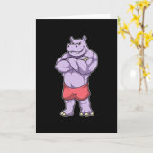 Nilpferd als Bodybuilder extrem Karte (Gelbe Blume)