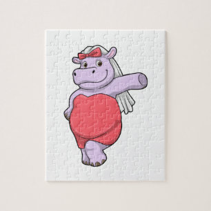 Nilpferd als Braut mit Schleier & Bogen Puzzle