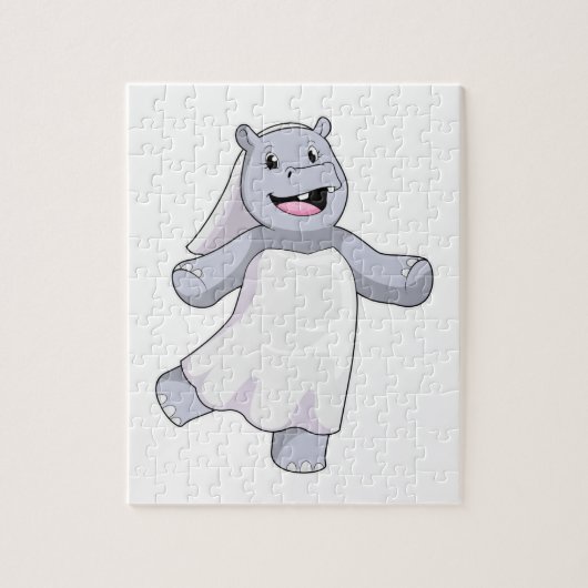 Nilpferd als Braut mit Schleier Puzzle (Vertikal)