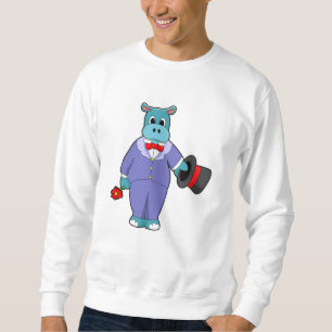 Nilpferd als Bräutigam mit Anzug und Rose Sweatshirt