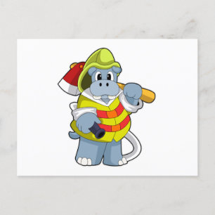 Nilpferd als Feuerwehrmann mit Axt Postkarte