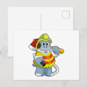 Nilpferd als Feuerwehrmann mit Axt Postkarte (Vorne/Hinten)