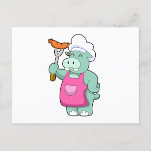Nilpferd als Koch mit Wurst Postkarte