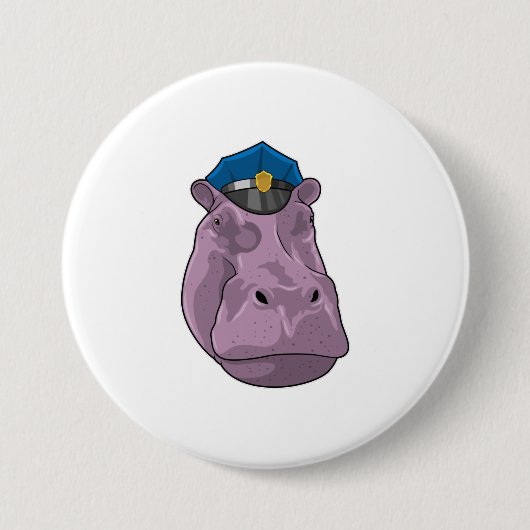 Nilpferd als Polizist Polizei Button (Vorderseite)
