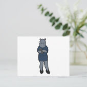 Nilpferd als Sekretär mit Notizblock und Stift Postkarte (Stehend Vorderseite)