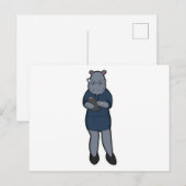Nilpferd als Sekretär mit Notizblock und Stift Postkarte (Vorne/Hinten)